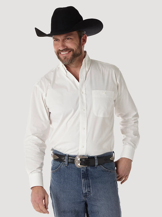 blanco Wrangler hombres camisa lisa con botones george strait & national patriot ropa F8J4V372
