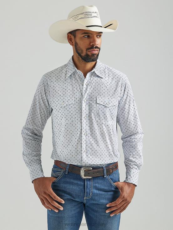 blanco azul Wrangler hombres Camisa con estampado occidental de manga larga y comodidad avanzada 20x Competition ropa F8J4V482