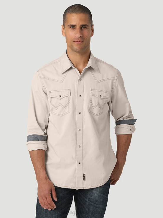 bronceado pálido Wrangler hombres camisa retro premium de manga larga con botones y color liso ropa F8J4V305