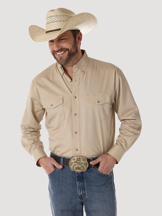 broncearse Wrangler hombres camisa de sarga sólida y ligera con botones y manga larga pintada en el desierto ropa F8J4V299