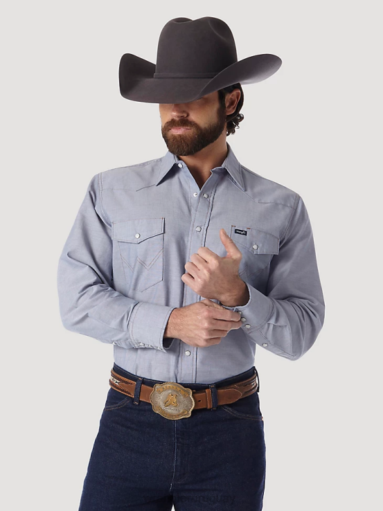 cambray Wrangler hombres Camisa de manga larga de mezclilla rígida estilo western con corte vaquero ropa F8J4V440