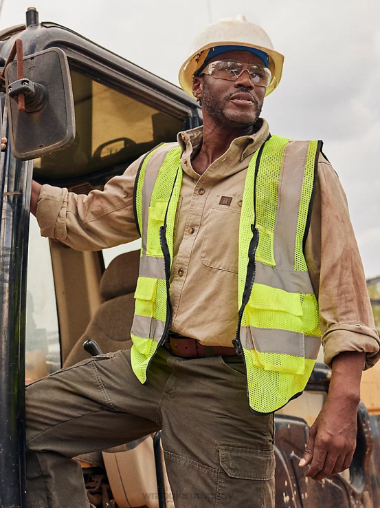 caqui Wrangler hombres Riggs Workwear camisa de trabajo de sarga sólida con botones y manga larga ropa F8J4V351