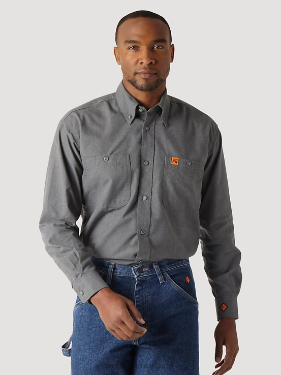 gris Wrangler hombres Camisa de trabajo sólida de sarga resistente al fuego riggs workwear fr ropa F8J4V401