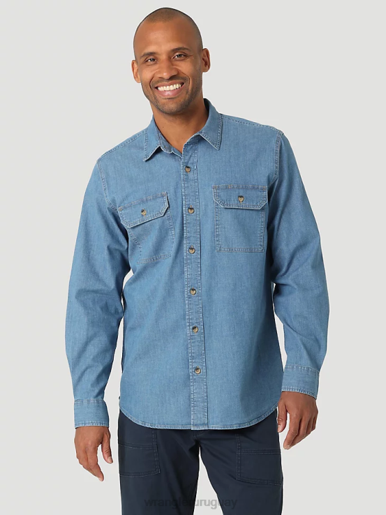 lavado ligero Wrangler hombres camisa de manga larga de sarga/mezclilla ropa F8J4V375