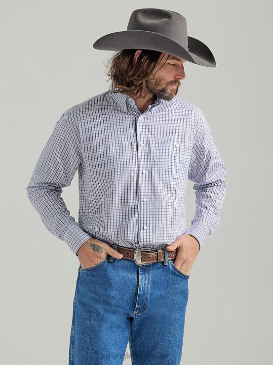 lila Wrangler hombres Camisa a cuadros de manga larga con botones y un bolsillo de George Strait ropa F8J4V316
