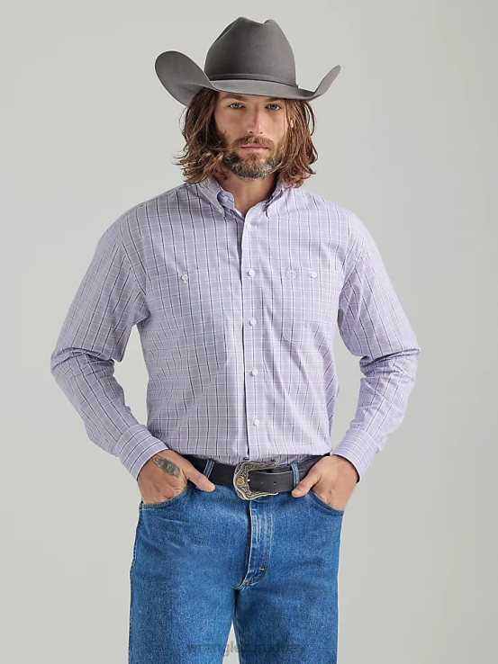 lila Wrangler hombres camisa a cuadros de manga larga con botones y dos bolsillos george strait ropa F8J4V324