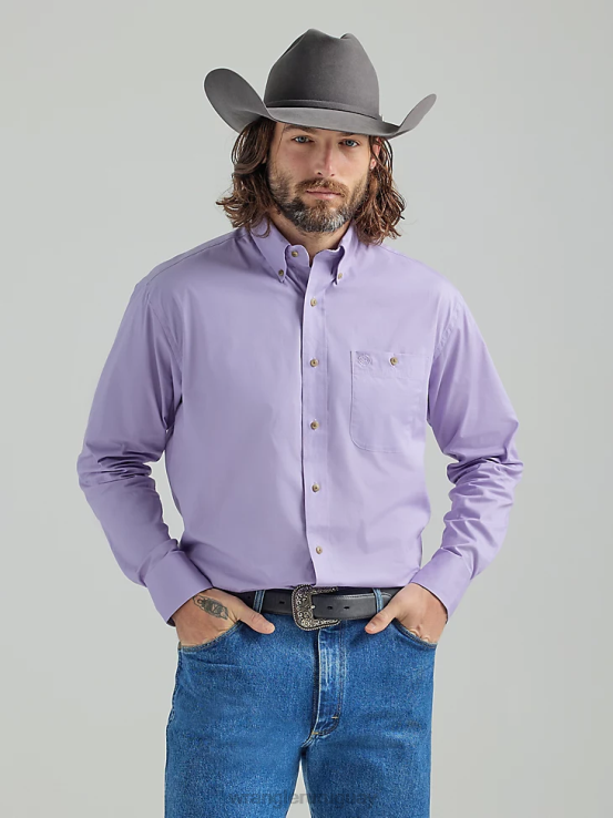 lila Wrangler hombres camisa lisa de manga larga con botones de george strait ropa F8J4V293