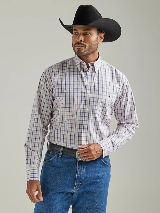madrás de piel de naranja Wrangler hombres camisa a cuadros de manga larga con botones y dos bolsillos george strait ropa F8J4V326