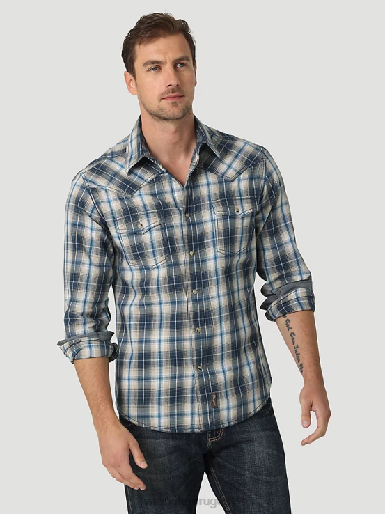 índigo profundo Wrangler hombres camisa a cuadros retro premium de manga larga con broche occidental ropa F8J4V480