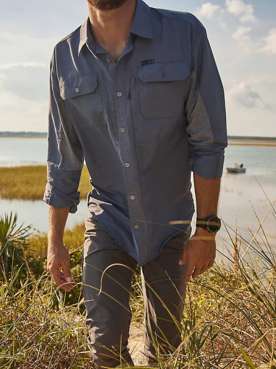 índigo vintage Wrangler hombres camisa atg mezcla de materiales ropa F8J4V378