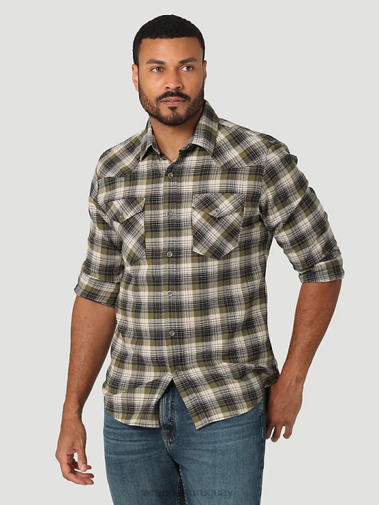 oliva capuleto Wrangler hombres camisa de franela con nube que se puede estirar libremente ropa F8J4V381