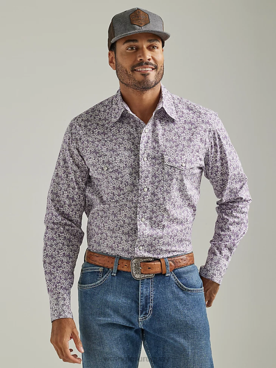 paisley de uva morada Wrangler hombres Camisa con estampado occidental de manga larga y comodidad avanzada 20x Competition ropa F8J4V487