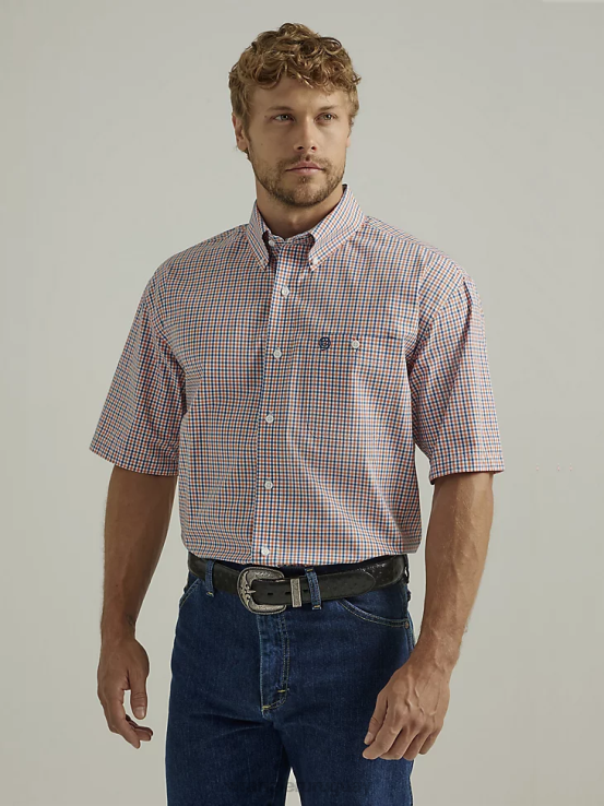 piel de naranja Wrangler hombres Camisa a cuadros con botones y 1 bolsillo de manga corta George Strait ropa F8J4V312