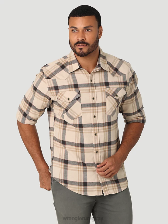 roble Wrangler hombres camisa de franela con nube que se puede estirar libremente ropa F8J4V384