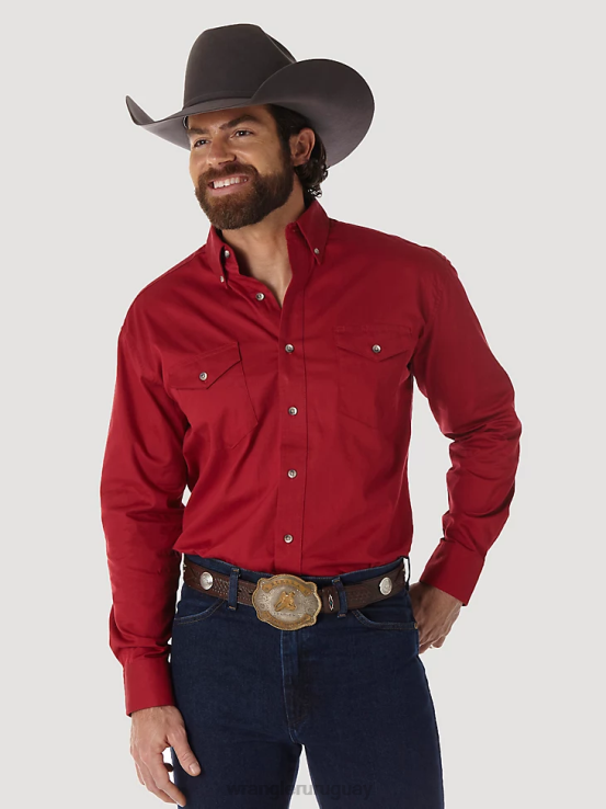 rojo Wrangler hombres camisa de sarga sólida y ligera con botones y manga larga pintada en el desierto ropa F8J4V297