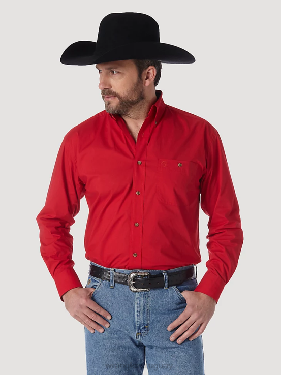 rojo Wrangler hombres camisa lisa con botones george strait & national patriot ropa F8J4V373