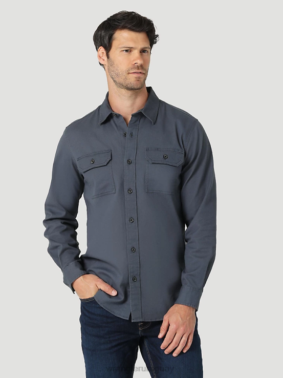 sombrío azul Wrangler hombres camisa de manga larga de sarga/mezclilla ropa F8J4V374