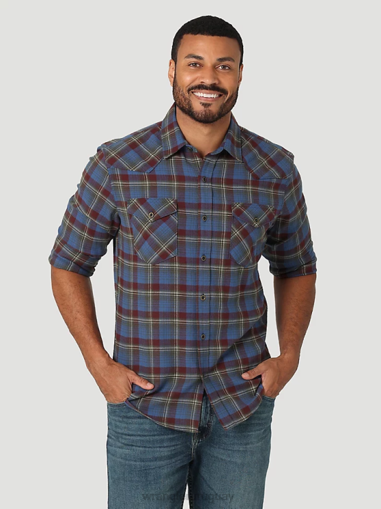 verdadera marina Wrangler hombres camisa de franela con nube que se puede estirar libremente ropa F8J4V383