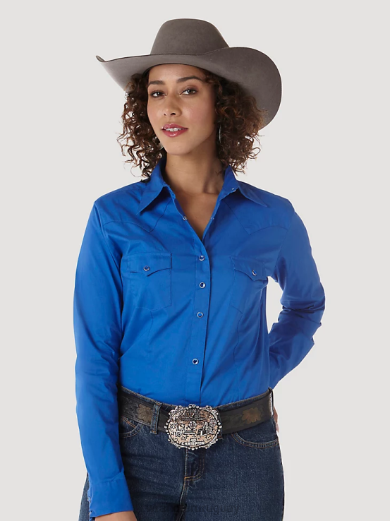real Wrangler mujer Top liso de manga larga con canesú delantero y trasero de un punto ropa F8J4V890