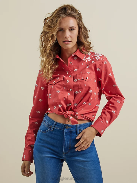 rojo Wrangler mujer camisa retro americana bandana western snap ropa F8J4V882