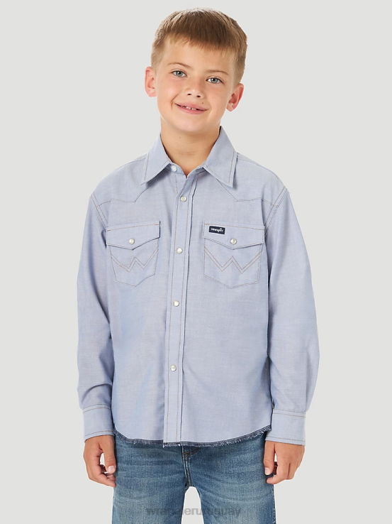 cambray azul Wrangler Niños camisa con broche estilo western y corte vaquero ropa F8J4V970