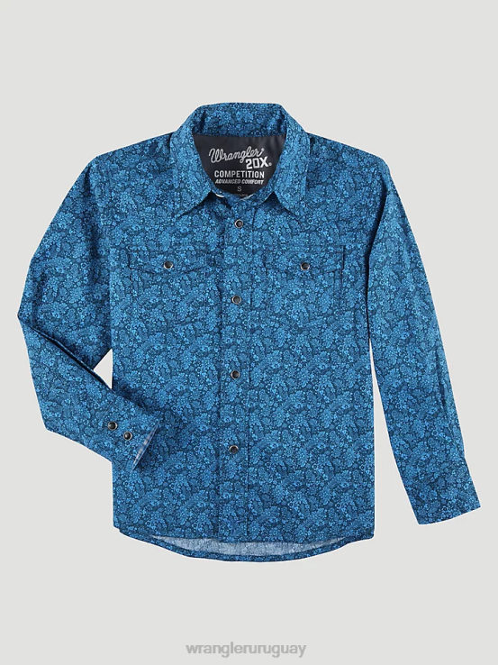 flores azules Wrangler Niños Camisa con estampado occidental a presión 20x Advanced Comfort ropa F8J4V991