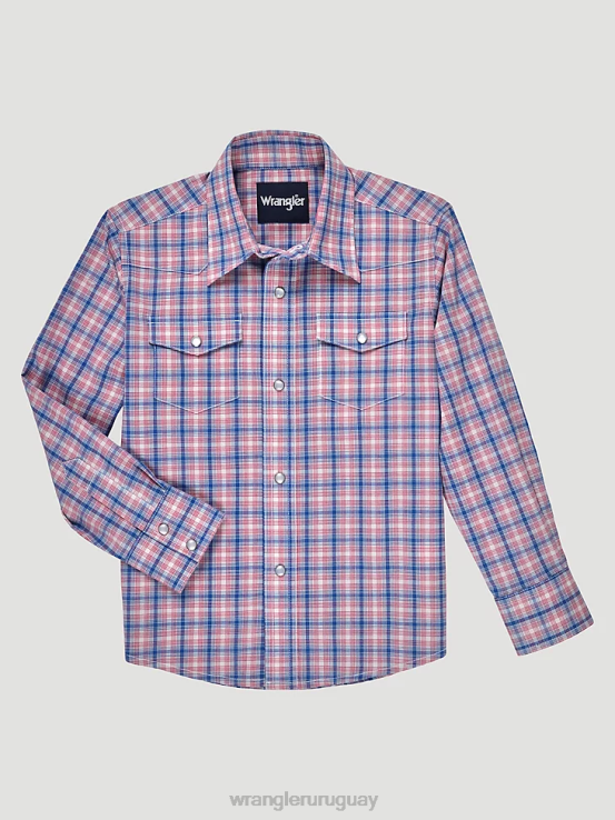 fuegos artificiales azul Wrangler Niños camisa a cuadros de manga larga resistente a las arrugas ropa F8J4V968