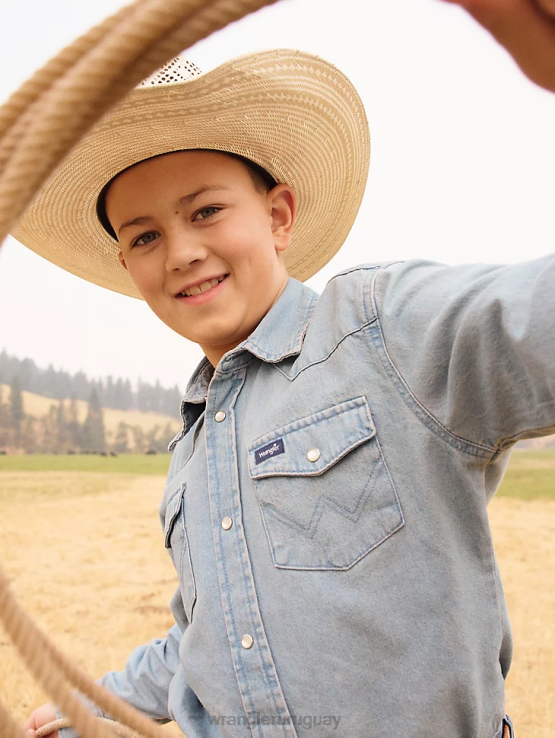 mezclilla Wrangler Niños camisa con broche estilo western y corte vaquero ropa F8J4V969