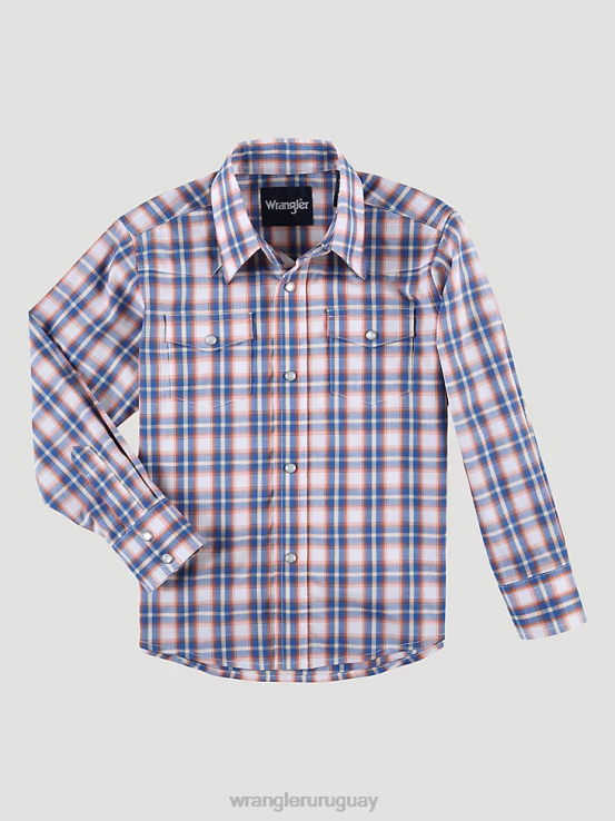 pop naranja Wrangler Niños camisa a cuadros de manga larga resistente a las arrugas ropa F8J4V965