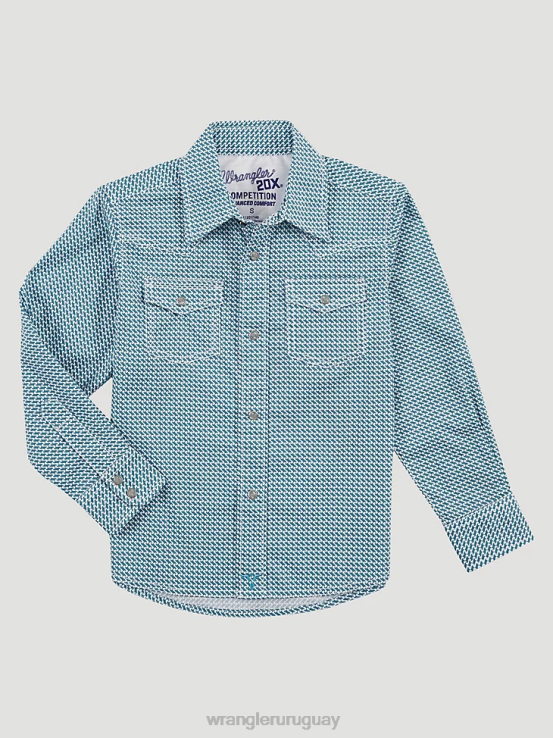 zag azul Wrangler Niños Camisa con estampado occidental a presión 20x Advanced Comfort ropa F8J4V992