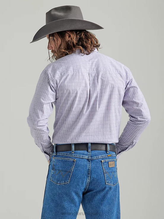 lila Wrangler hombres camisa a cuadros de manga larga con botones y dos bolsillos george strait ropa F8J4V324