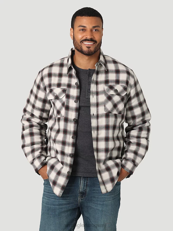 lirio blanco Wrangler hombres Chaqueta camisera gruesa con forro de sherpa a cuadros ropa F8J4V390