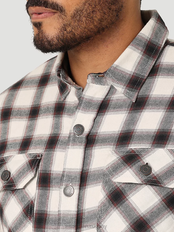 lirio blanco Wrangler hombres Chaqueta camisera gruesa con forro de sherpa a cuadros ropa F8J4V390