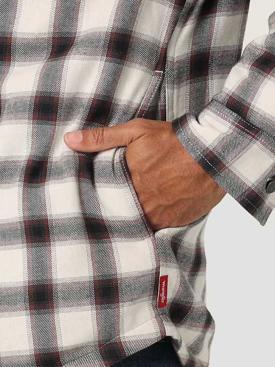 lirio blanco Wrangler hombres Chaqueta camisera gruesa con forro de sherpa a cuadros ropa F8J4V390