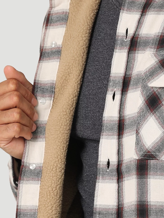 lirio blanco Wrangler hombres Chaqueta camisera gruesa con forro de sherpa a cuadros ropa F8J4V390
