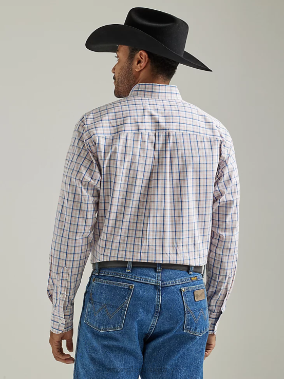 madrás de piel de naranja Wrangler hombres camisa a cuadros de manga larga con botones y dos bolsillos george strait ropa F8J4V326