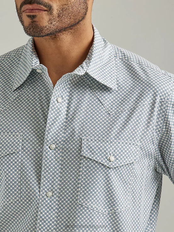 marina adriática Wrangler hombres Camisa con estampado occidental de manga larga y comodidad avanzada 20x Competition ropa F8J4V489