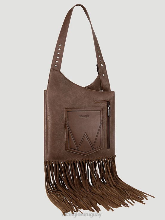 marrón Wrangler mujer bandolera con flecos y tachuelas accesorios F8J4V910