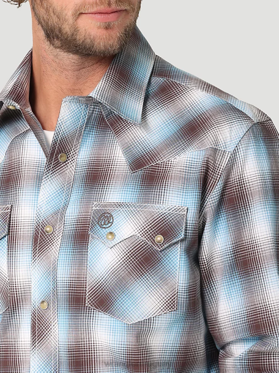 marrón azul Wrangler hombres camisa occidental retro de manga larga con bolsillo a presión y dientes de sierra ropa F8J4V692