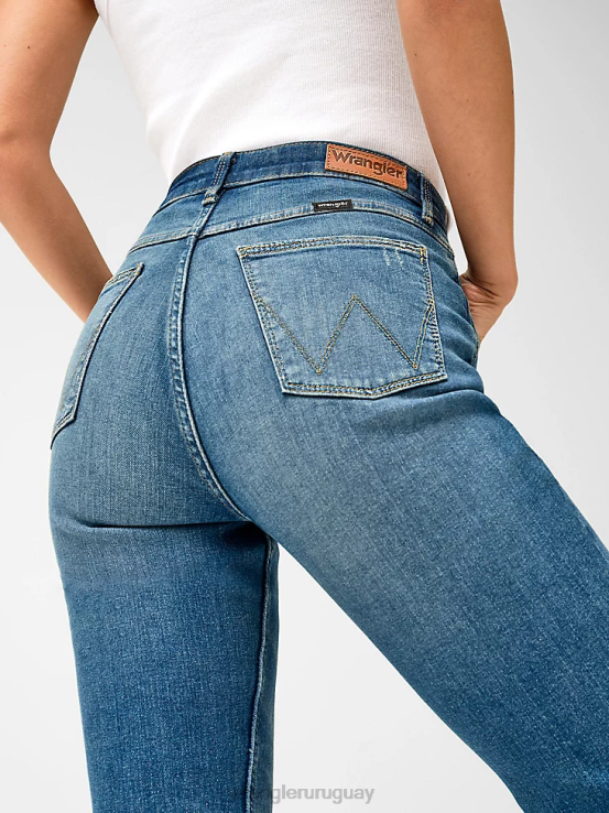 medio oscuro Wrangler mujer jeans tipo bota atrevidos de talle alto ropa F8J4V730