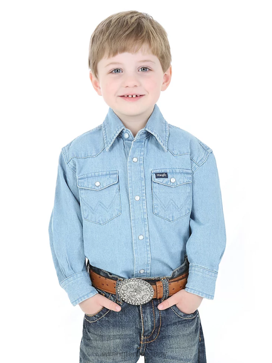 mezclilla Wrangler Niños camisa con broche estilo western y corte vaquero ropa F8J4V969