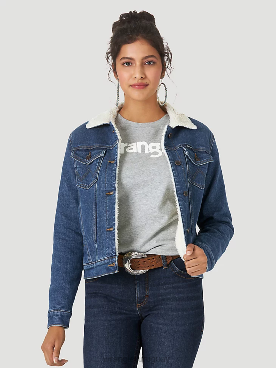 mezclilla Wrangler mujer chaqueta estilo western retro con forro de sherpa ropa F8J4V869
