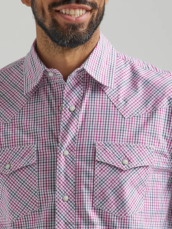 mini rosa Wrangler hombres Camisa a cuadros con botones a presión estilo occidental manga larga dos bolsillos comodidad avanzada 20x Competition ropa F8J4V492