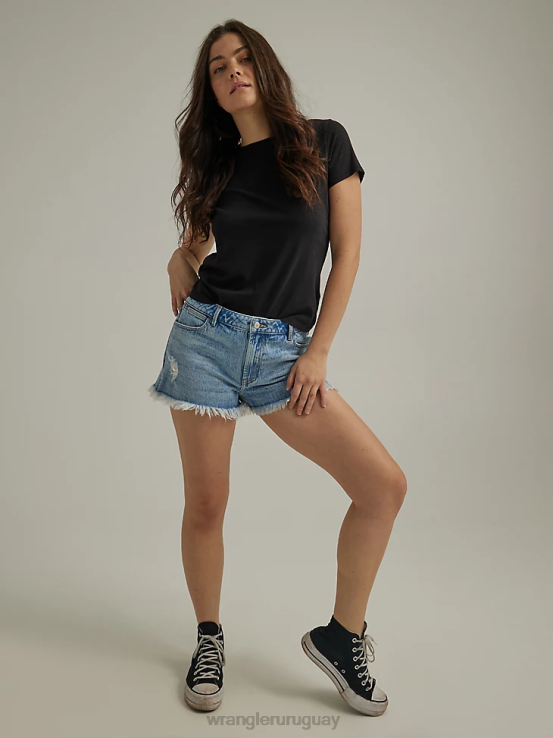 lavado medio Wrangler mujer shorts vintage de tiro alto con cortes ropa F8J4V838