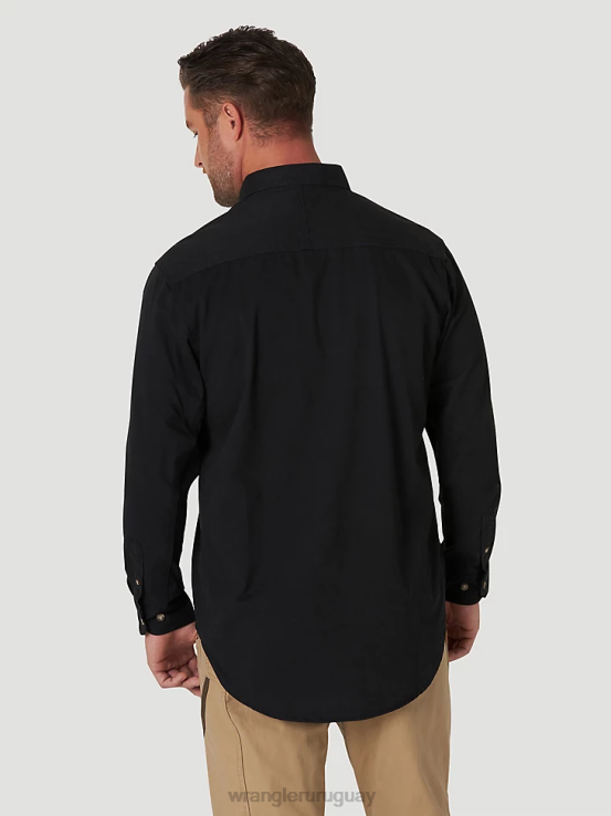 negro Wrangler hombres Riggs Workwear camisa de trabajo de sarga sólida con botones y manga larga ropa F8J4V353