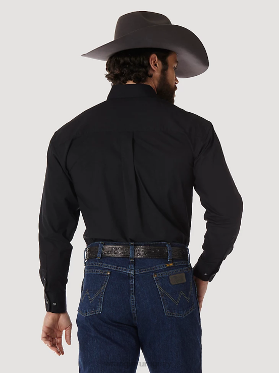 negro Wrangler hombres camisa lisa de manga larga con botones de george strait ropa F8J4V292
