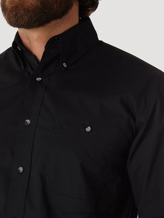 negro Wrangler hombres camisa lisa de manga larga con botones de george strait ropa F8J4V292