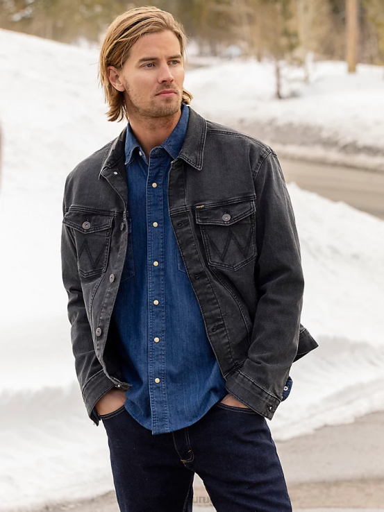 negro Wrangler hombres chaqueta estilo camionero de mezclilla clásica ropa F8J4V613