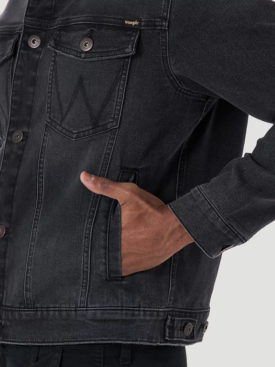 negro Wrangler hombres chaqueta estilo camionero de mezclilla clásica ropa F8J4V613