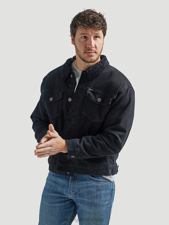 negro Wrangler hombres chaqueta vaquera con forro de sherpa ropa F8J4V615